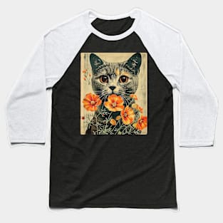 Scottish Fold Cat Flowers Photo Funny Cat Lover Gift Idea Baseball T-Shirt